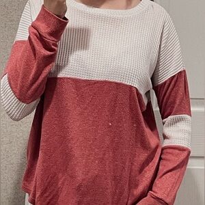 Pink and White Colorblock Long Sleeve Shirt